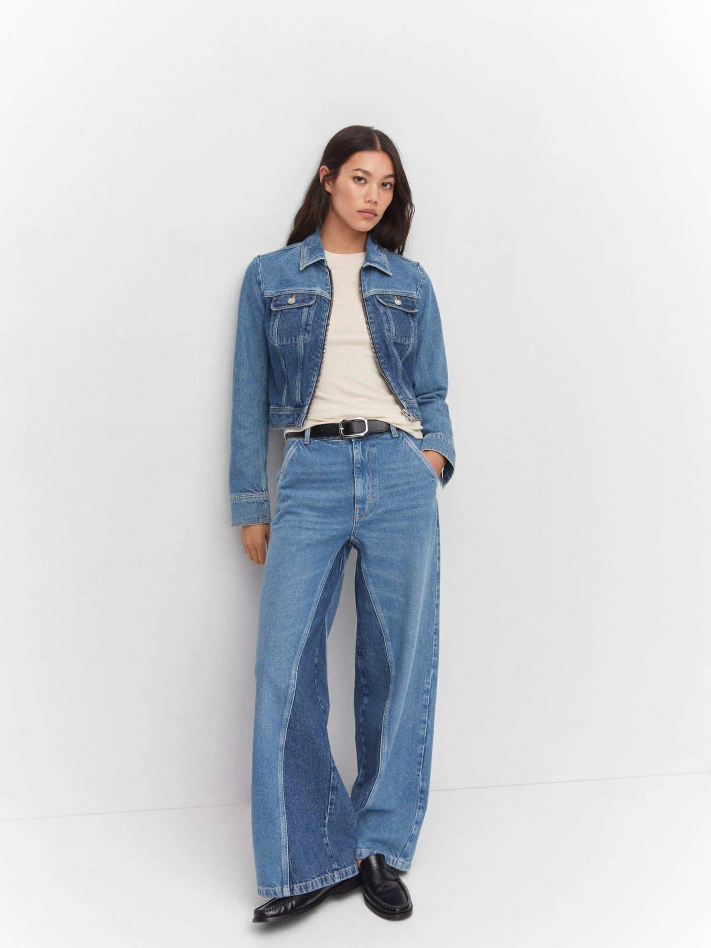 Two-tone wideleg jeans