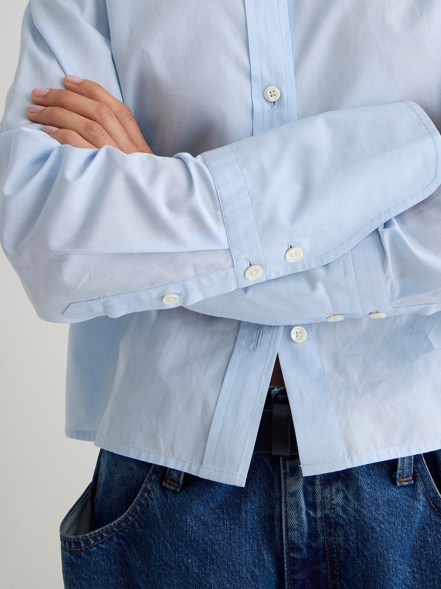 Cropped shirt in end-on-end cotton