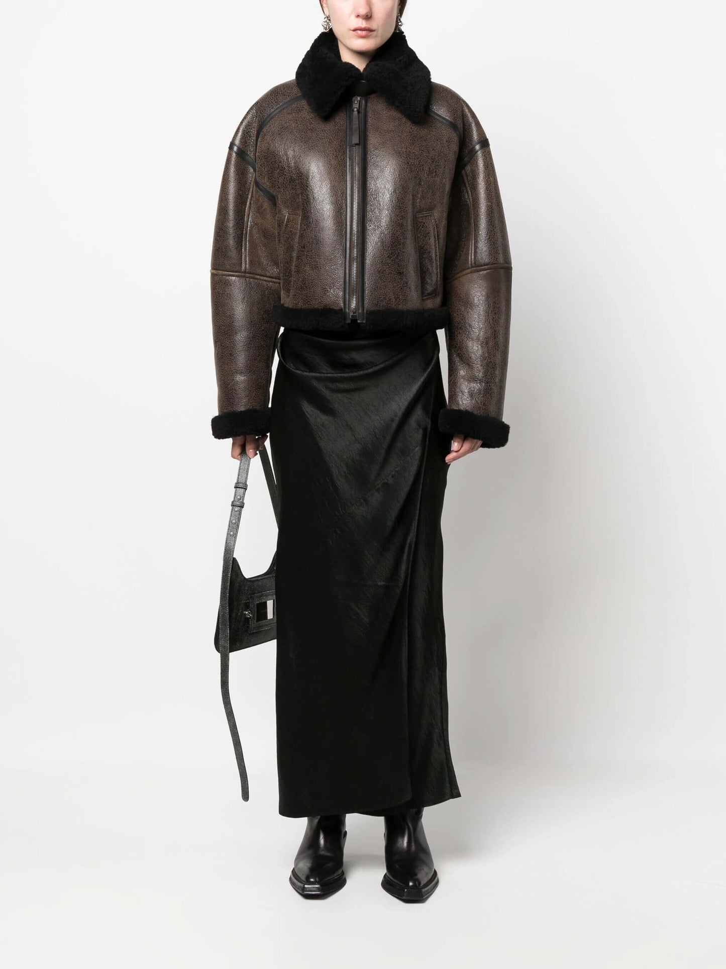 Shearling-trim leather jacket