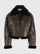 Shearling-trim leather jacket